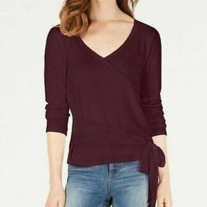 ULTRA Flirt by Ikeddi Juniors Ribbed Faux-Wrap Top,Various Sizes